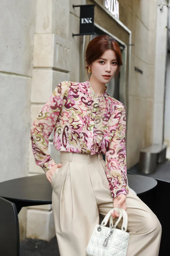 长袖春季碎花宫廷风上衣宽松印花衬衫仙女风衬衫长袖S007