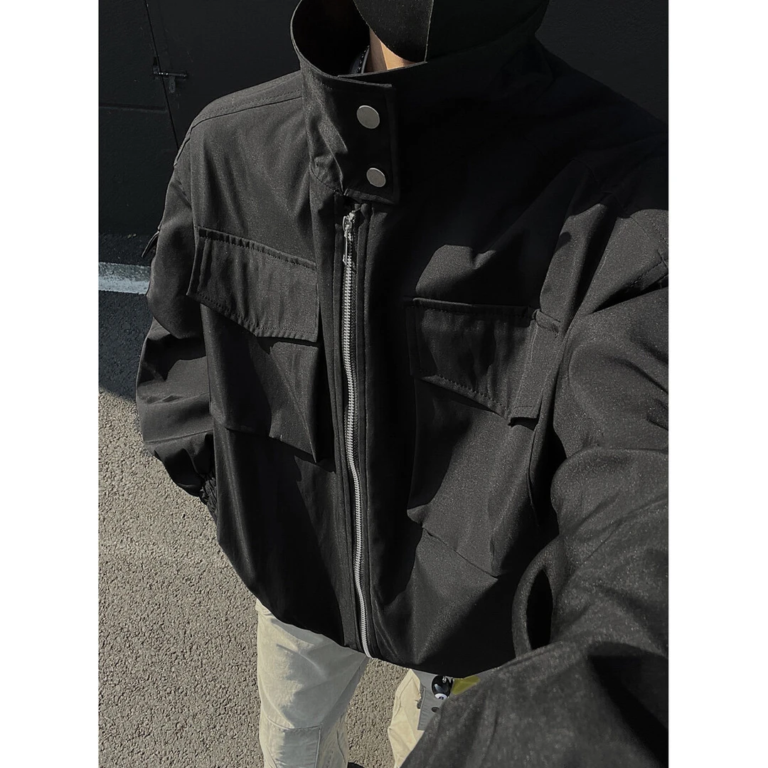 黑色轻骑兵立领工装夹克外套男款春秋高级感短款廓形飞行员棒球服