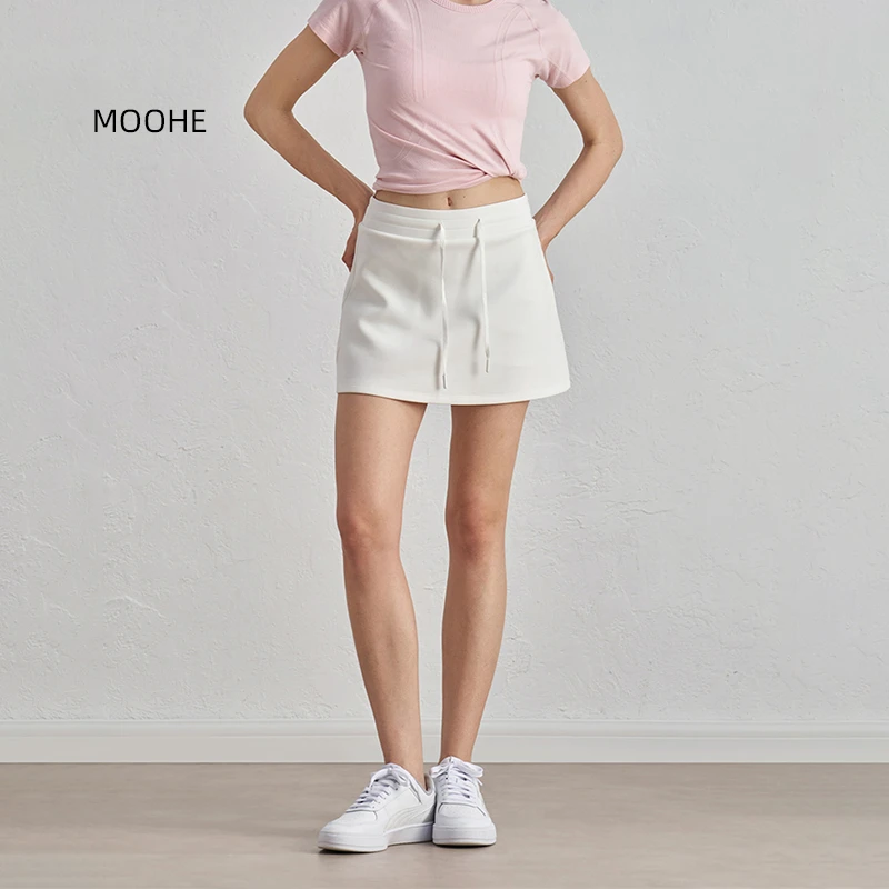 moohe空气层运动瑜伽短裙半身裙显高款夏E新腰辣妹a字裙女瘦休闲