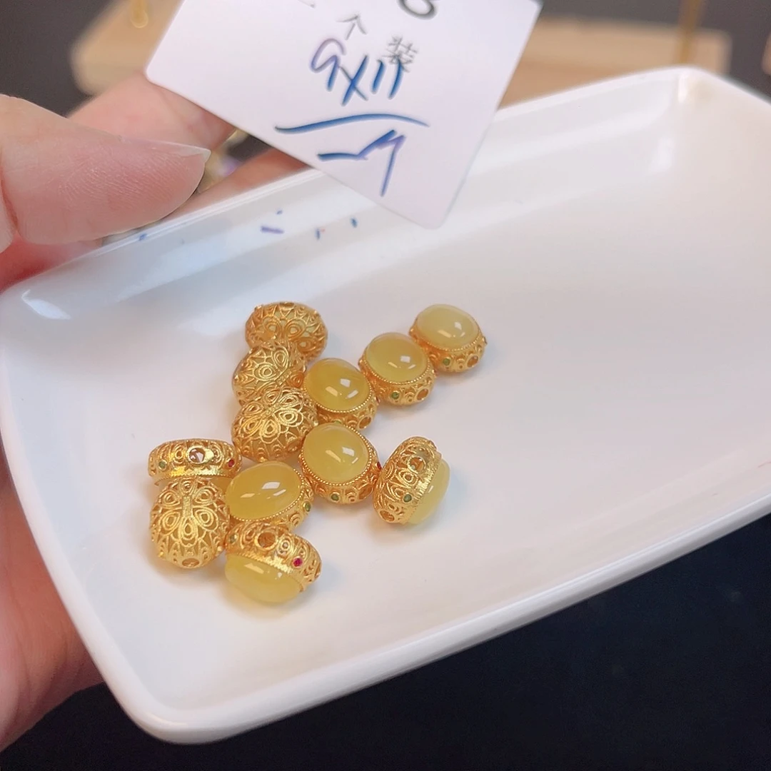 水晶珠宝半成品银S925镀金镶嵌58 。