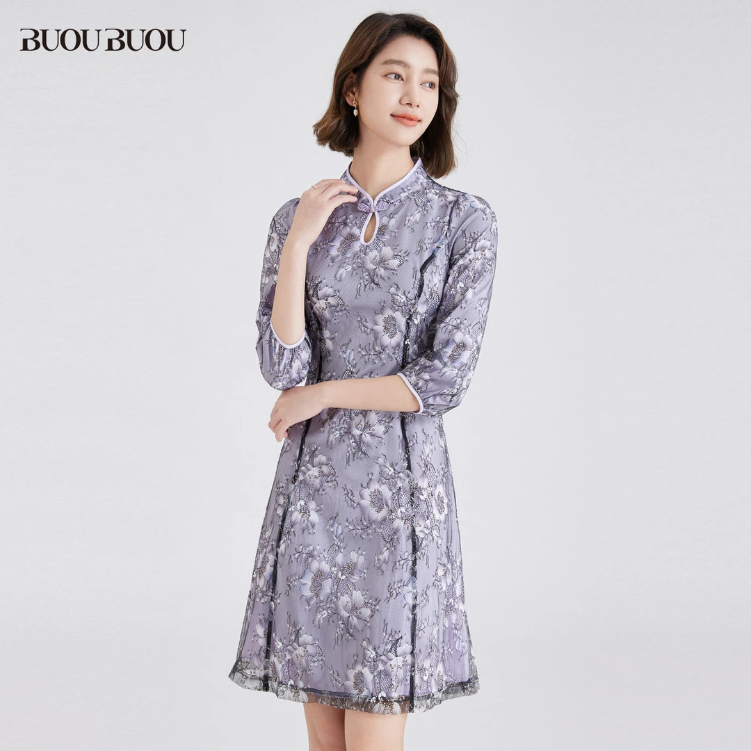 【粉丝专享】BuouBuou新款洋气百搭女装气质旗袍连衣裙女WJ4G009