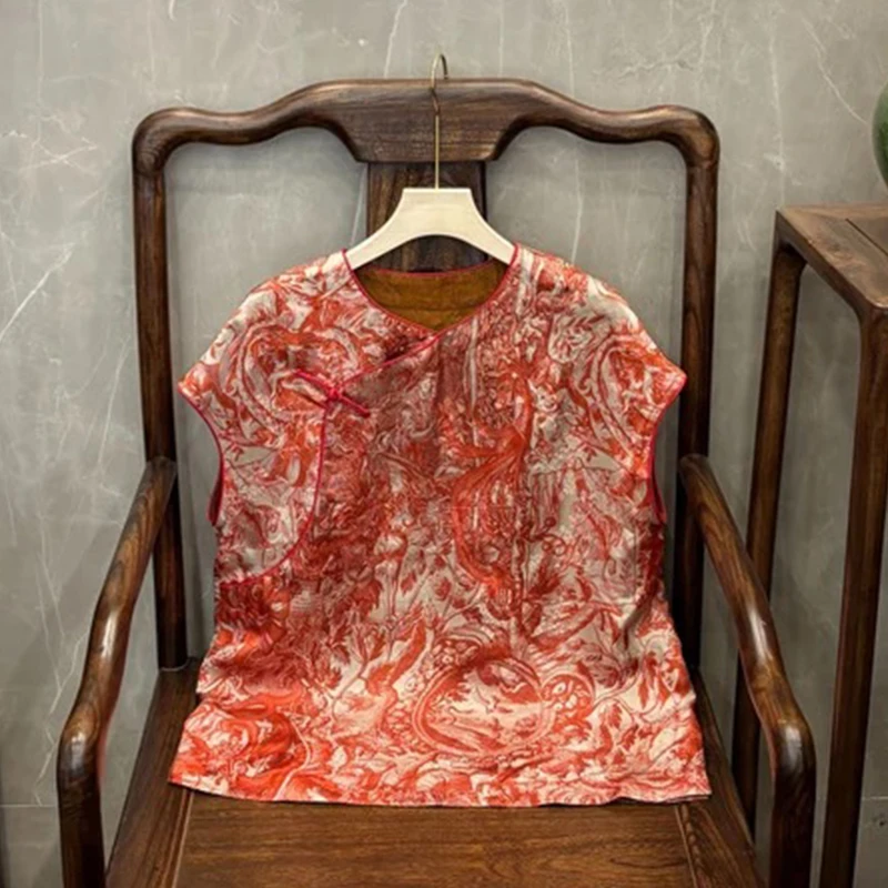 美美国风2025夏季圆领斜襟日常休闲一字盘扣国风新中式上衣6700