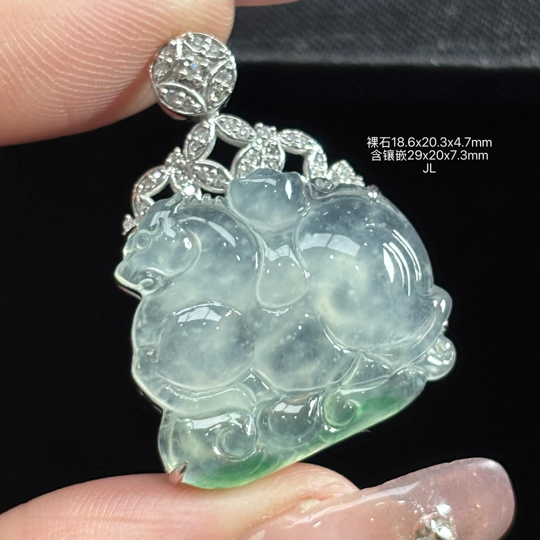 《缅甸翡翠珠宝严选》冰飘绿花唐马吊坠（下单咨询客服）JL