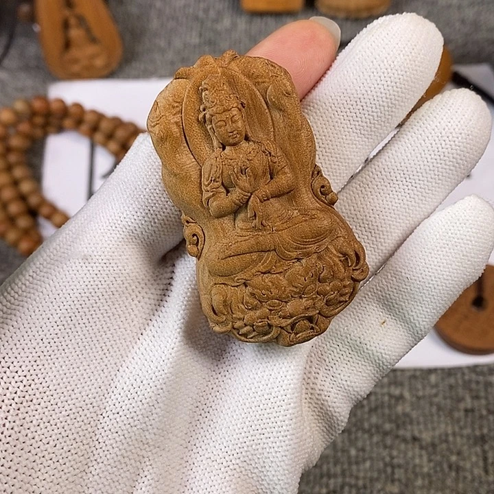 檀香木手串/手链老山檀香黑肉雕刻观音吊坠