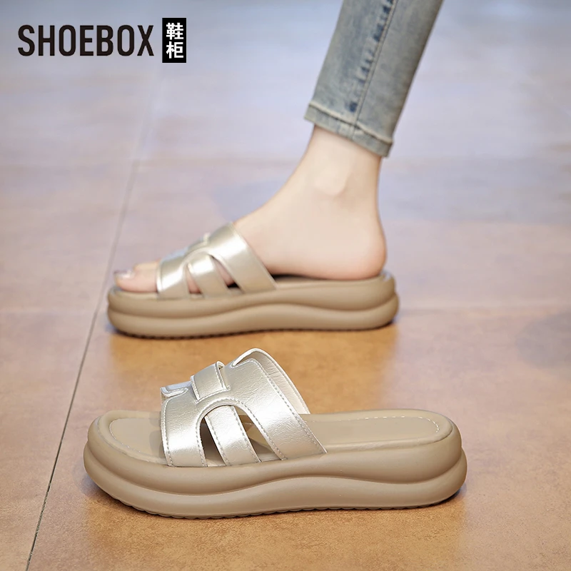 SHOEBOX鞋柜百搭厚底凉拖鞋2025夏季新款配裙子仙女沙滩一字拖
