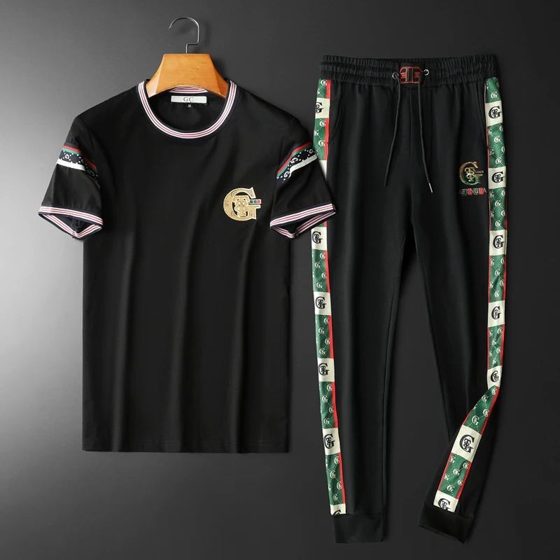 套装男款爆款2025新款休闲套装男夏季欧洲站休闲服男款高端帅气