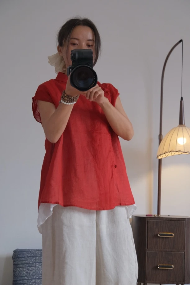 夏季文艺复古纯色苎麻手工盘扣百搭无袖中式小衫上衣女