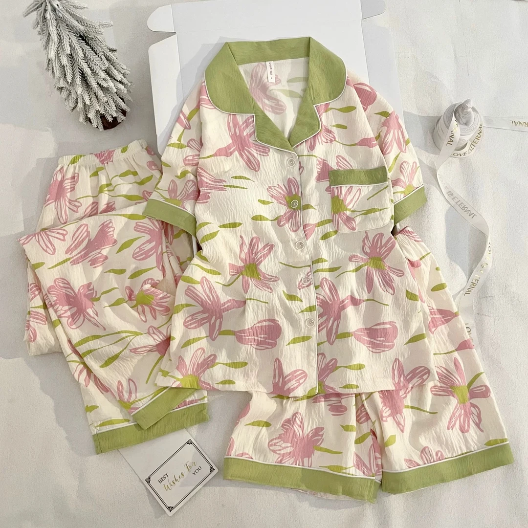 D200-239睡衣家居服夏季三件套带胸垫