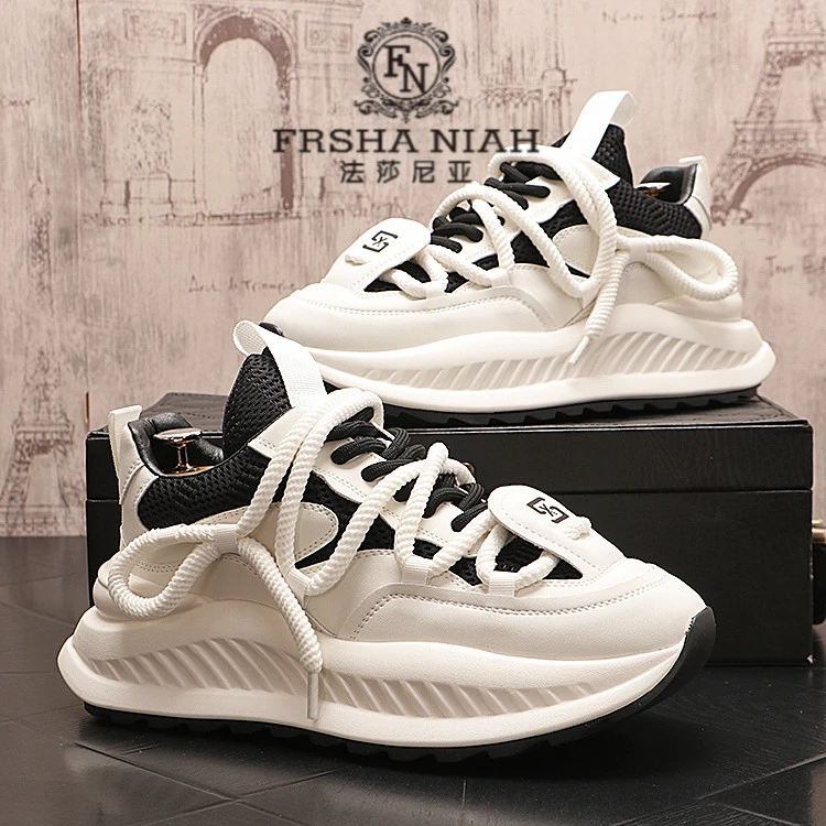 法莎尼亚男士厚底老爹鞋休闲运动鞋小众设计小白鞋厚底百搭男鞋子