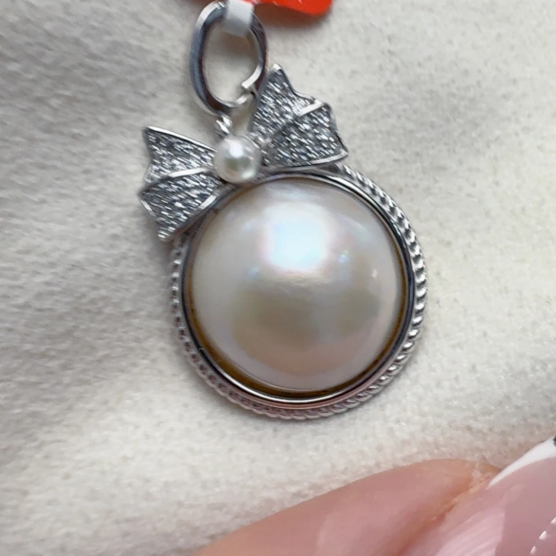 银S925镶嵌拼合珍珠（马贝珠）颈饰@@md012