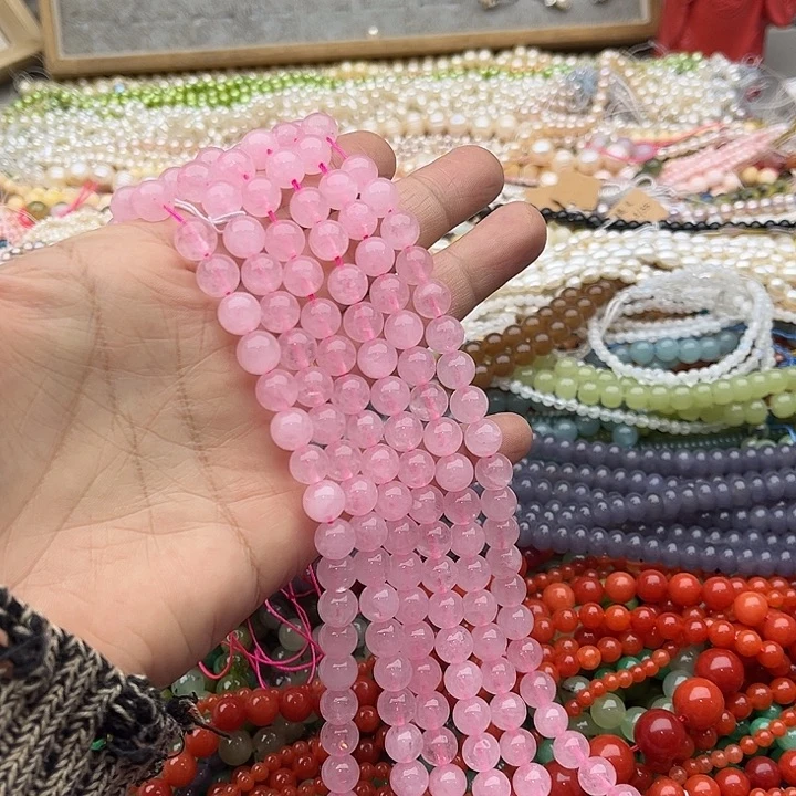 玛瑙/玉髓珠宝半成品未镶嵌一条8mm粉晶