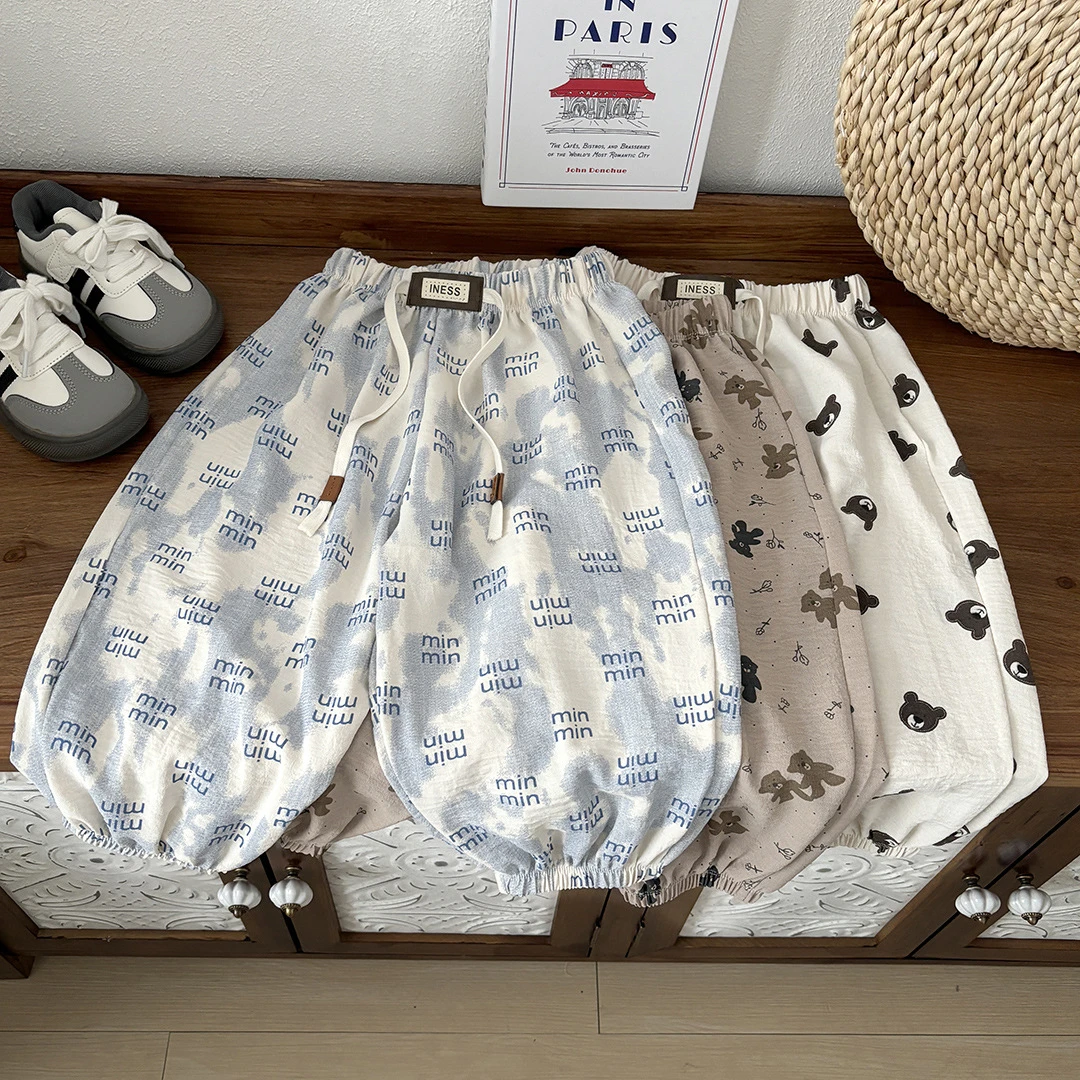 夏季冰丝麻灯笼裤潮款宽松凉爽碎花透气薄款1-2岁婴童束小童帅气