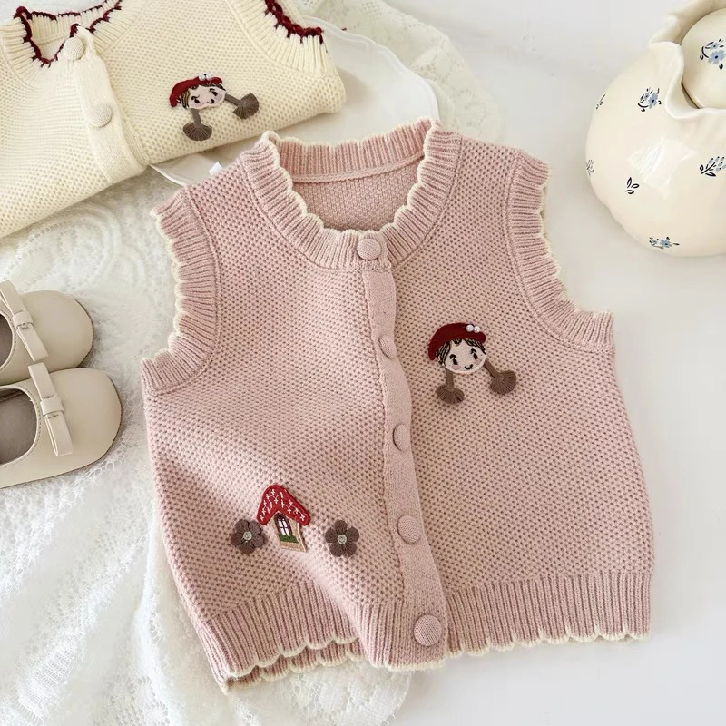 卡通风常规公主春秋女极简风马甲童装女宝洋气秋装开衫宝宝2025