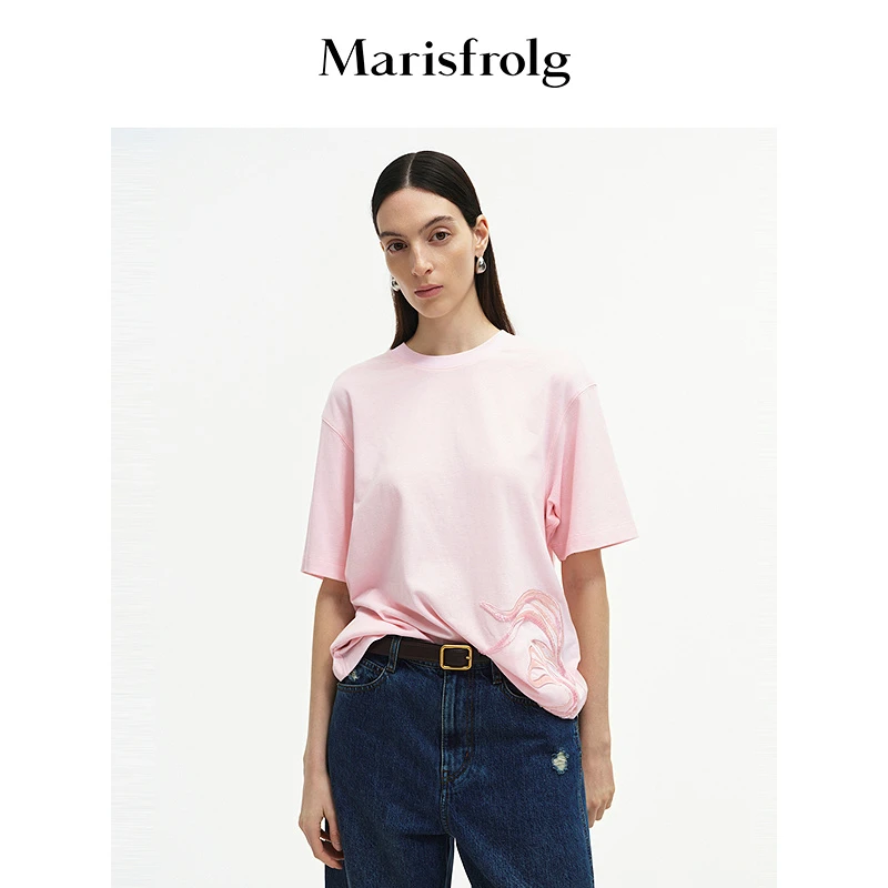 Marisfrolg玛丝菲尔新款纯色显白宽松短袖宽松粉T恤A1FZ30097