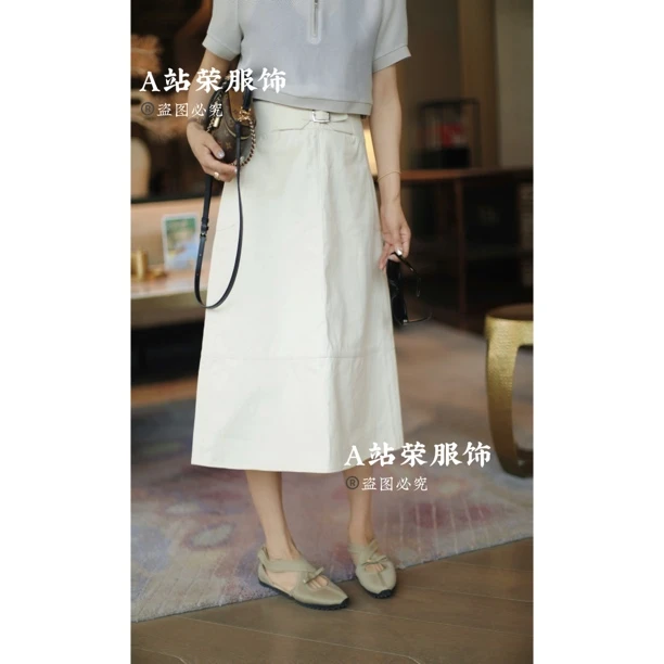 【荣姐精选】高级气质腰带扣装饰半裙