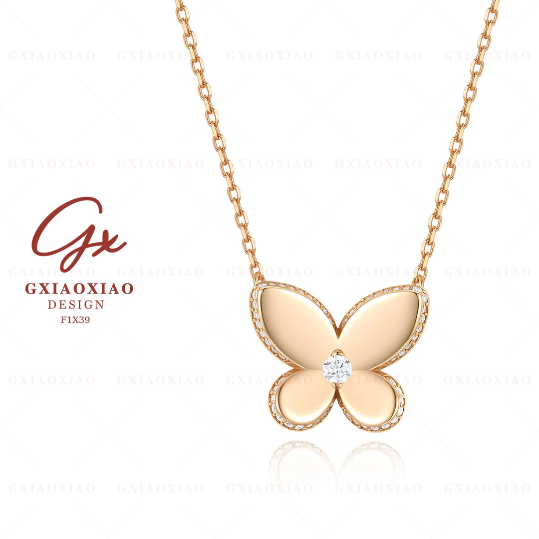 G XIAOXIAO 925银 镀K金【蝶影】气质时尚百搭蝴蝶项链 F1X39