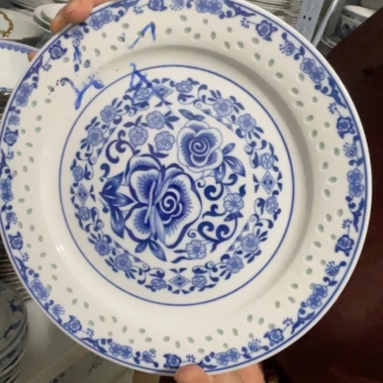 瓷片陶瓷陶瓷10英寸青花玲珑