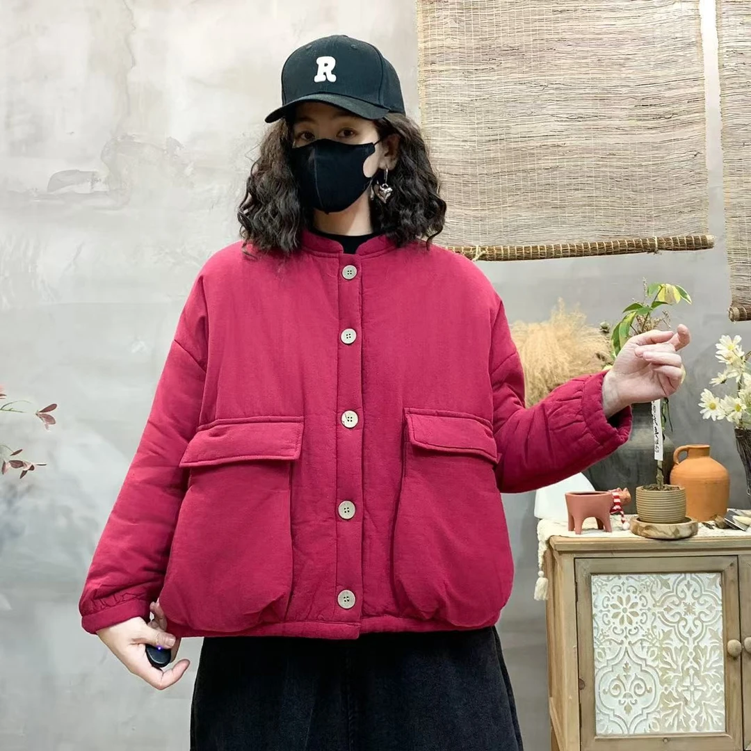 冬季新款加绒复古立领2025秋冬宽松加厚短款棉服保暖棉衣外套棉袄
