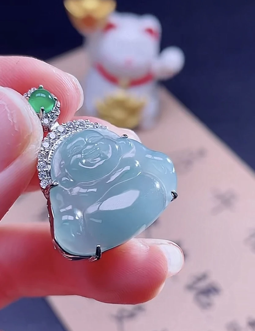高冰种水佛公吊坠天然A货翡翠