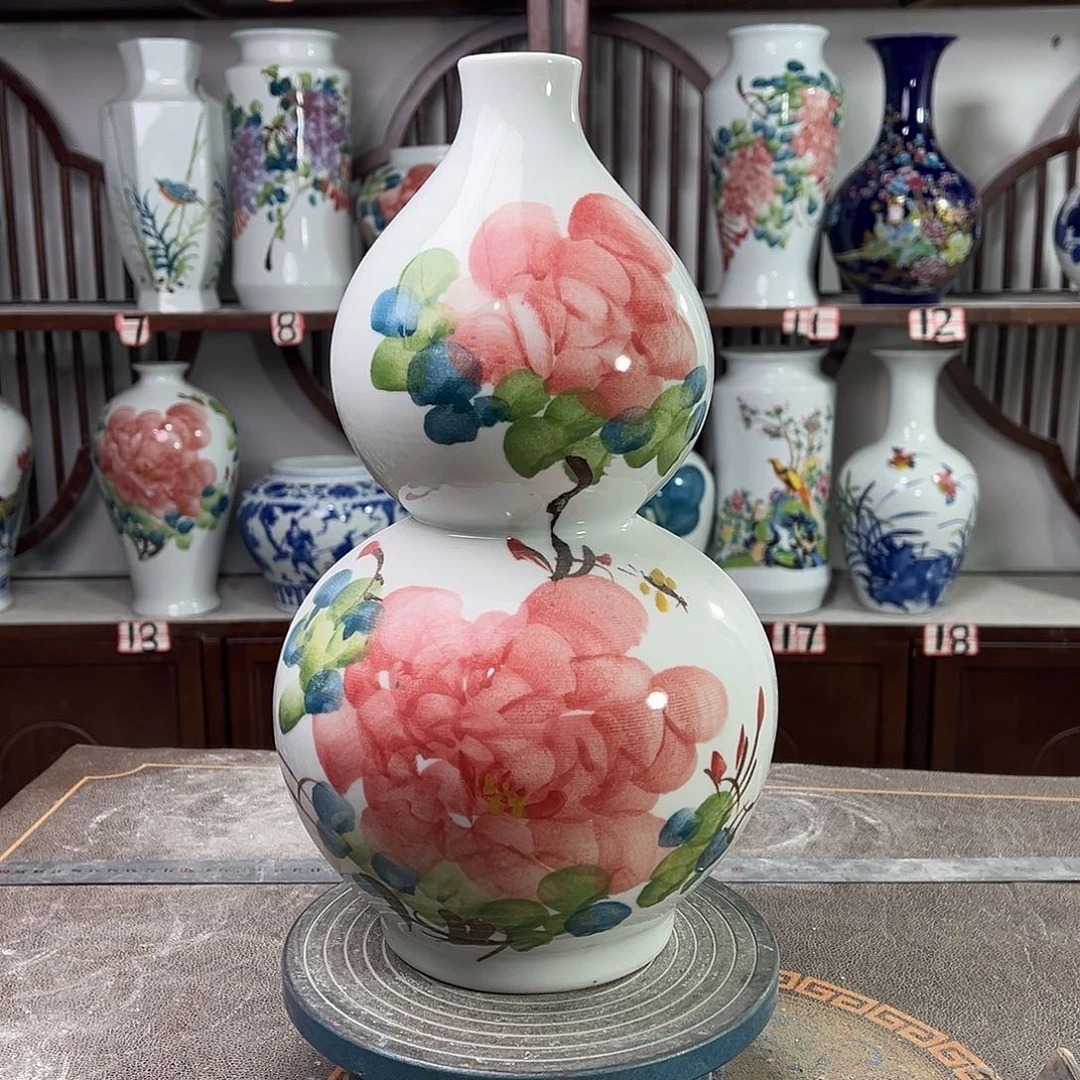 摆件陶景德镇陶瓷葫红牡花