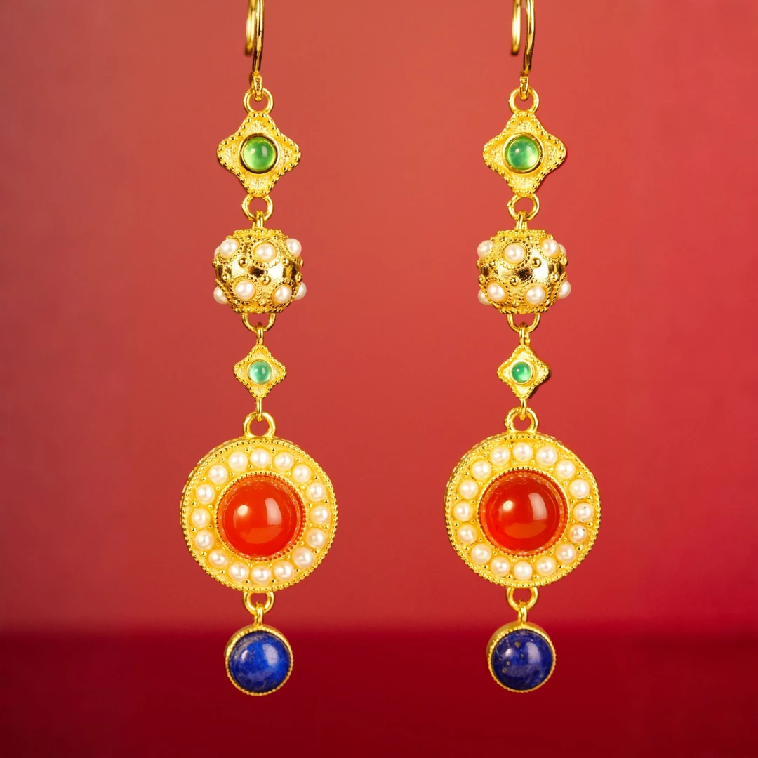 925银耳饰 【李静训复刻耳环】国风贵气轻奢镶嵌耳饰古风精美