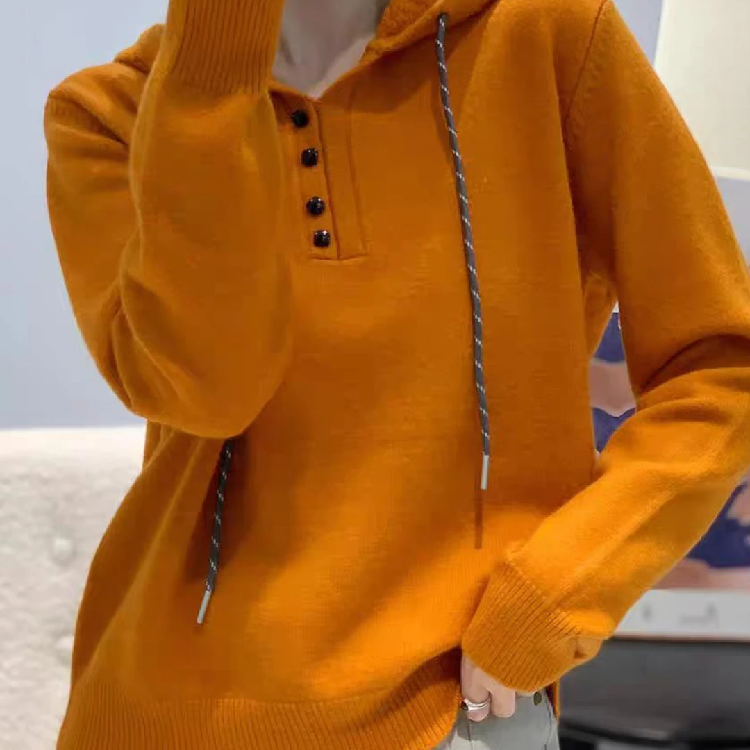 连帽2410宽松慵懒风针织衫女秋冬新款百搭减龄毛衣外套