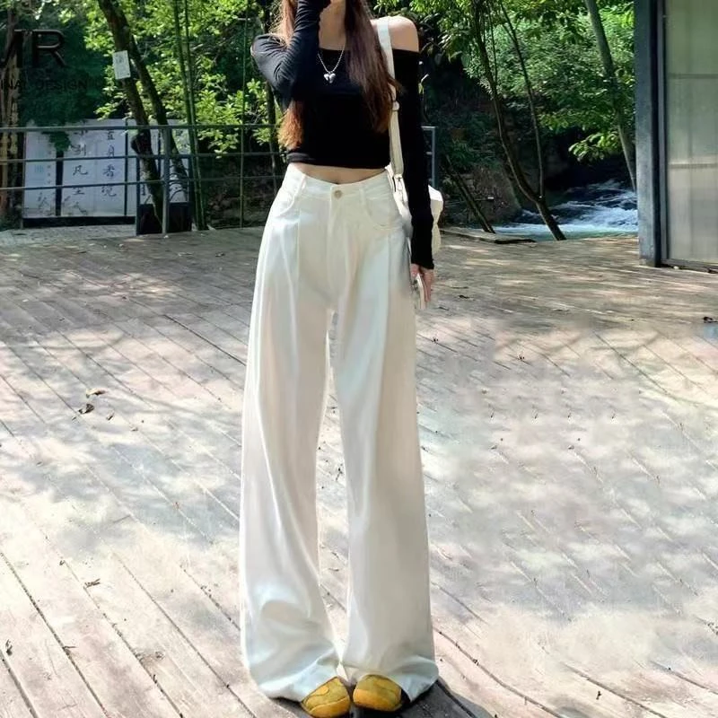 【送腰带】夏季新款高腰显瘦白色薄款阔腿宽松薄款牛仔裤女