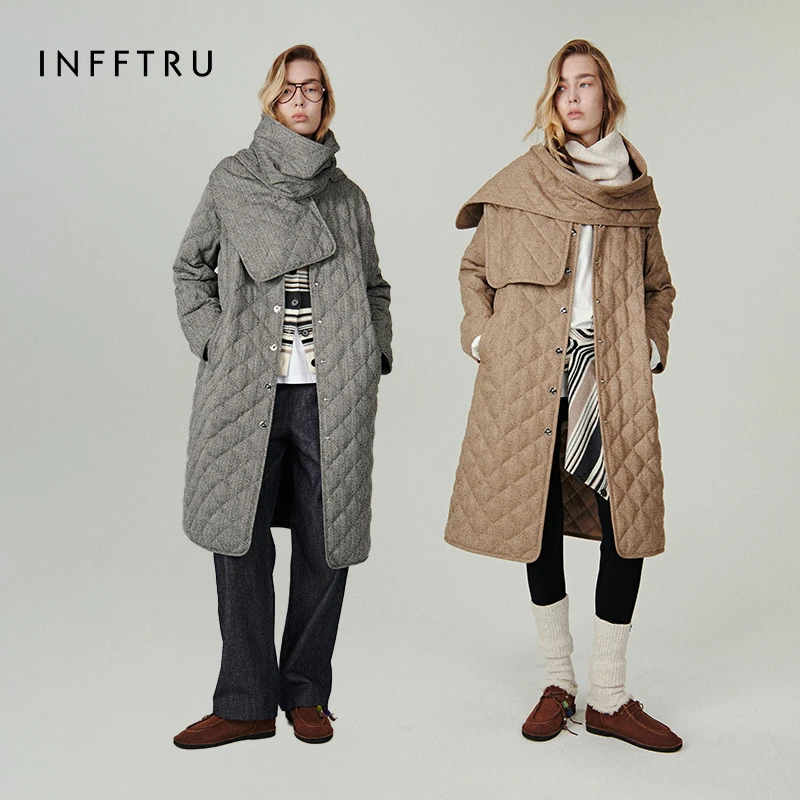INFFTRU｜【围巾风衣羽绒】简约休闲百搭保暖鹅绒羽绒服外套