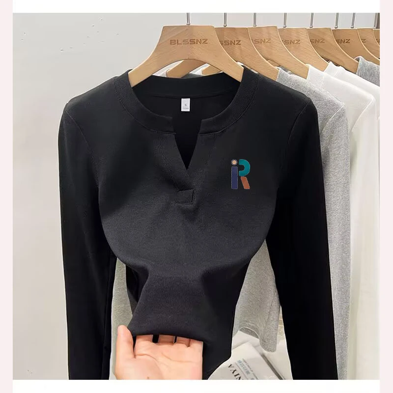 打底衫V领长袖T恤女修身纯色春秋新款2025小个子美式复古内搭上衣