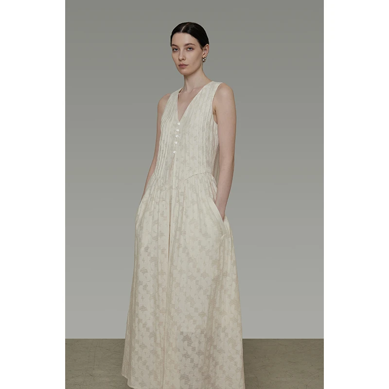 UNSPOKEN【双面提花工艺 慵懒松弛感】镂空提花连衣裙UX25L044