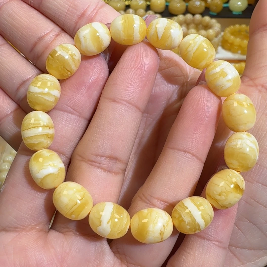 琥珀未镶嵌珠宝奇石10m+同料枣珠花蜡手串12.7