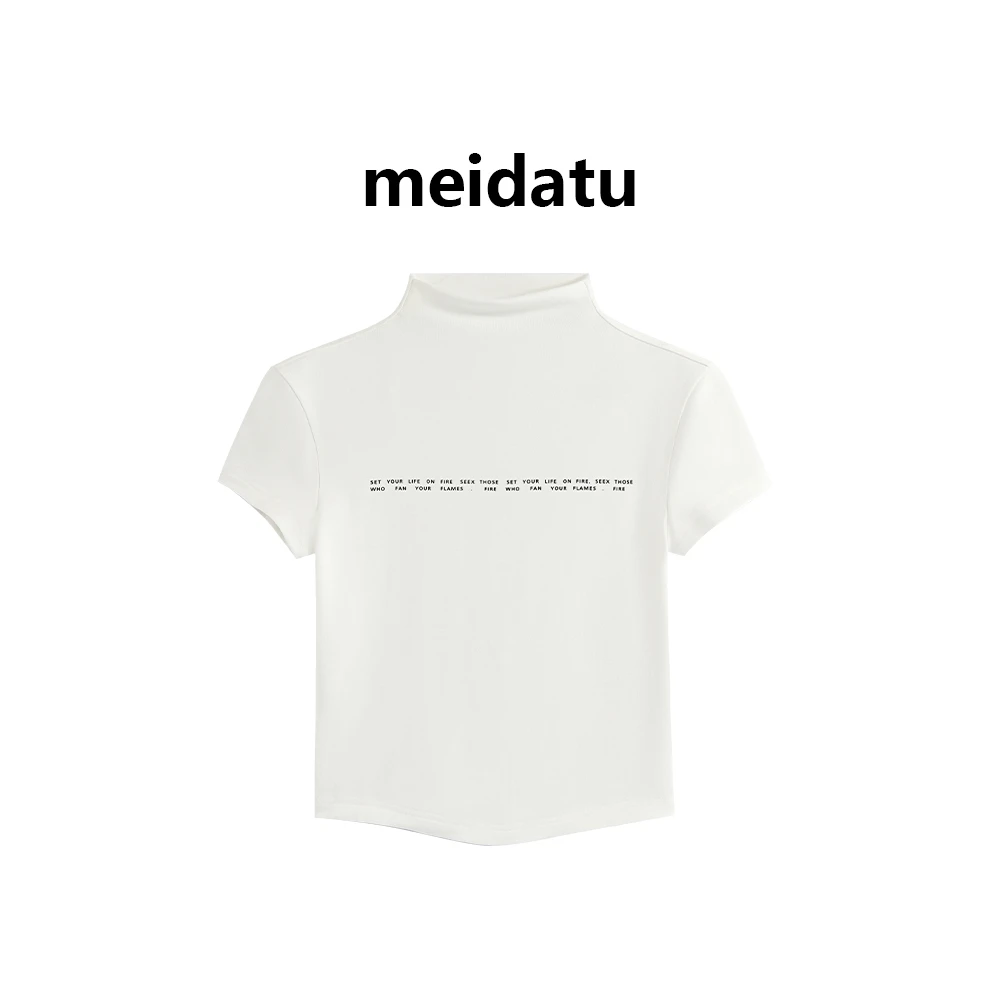 （美式掐腰）半高领收腰字母印花短袖（高个子版）BK2449-5QG