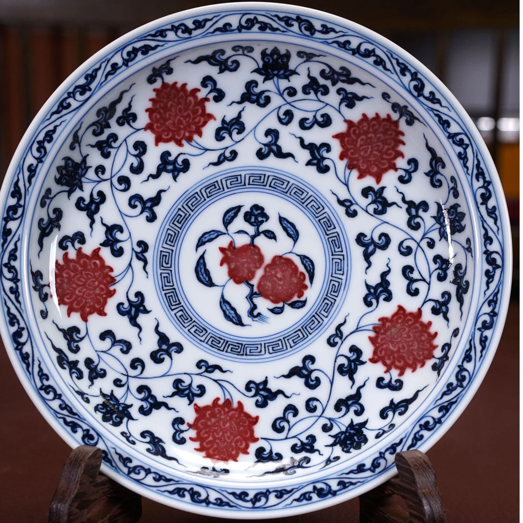 【阳春白雪】-青花釉里红缠枝莲陶瓷壶承