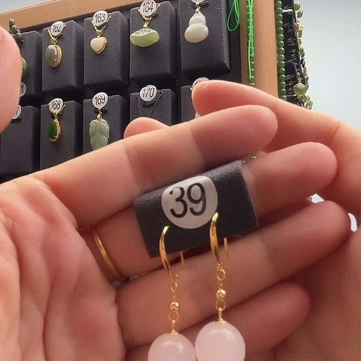 和田玉银S925镀金镶嵌耳饰