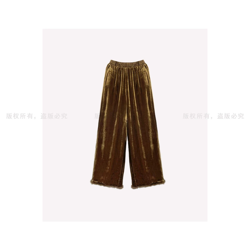 【鎏金】100%桑蚕丝 裤口水貂 内里加厚 两色直筒裤女02PM3601336
