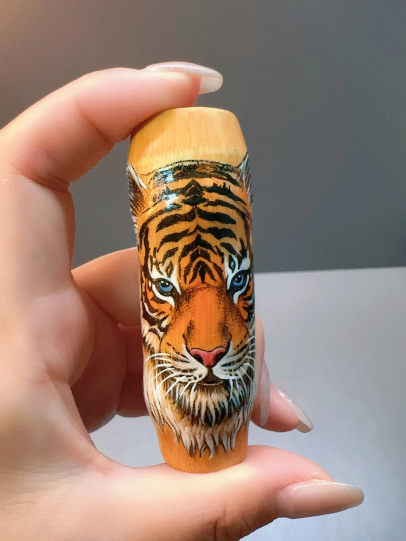 实心竹老虎造型文玩把件高品质竹根老料  玉华料