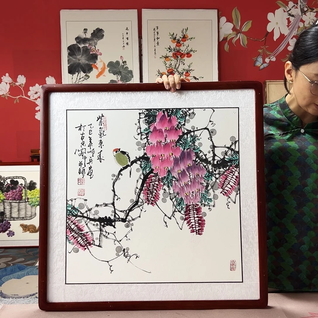 国画手写手绘国画作品带框包邮62✖️62