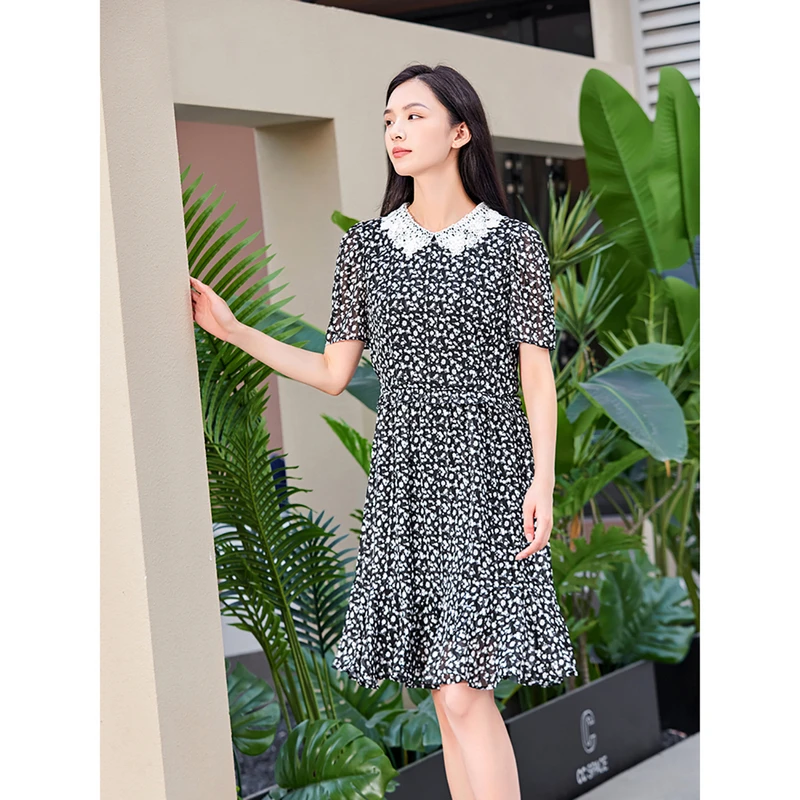 敦奴dunnu夏季碎花显瘦知性显魅力优雅气质时尚连衣裙DS250973