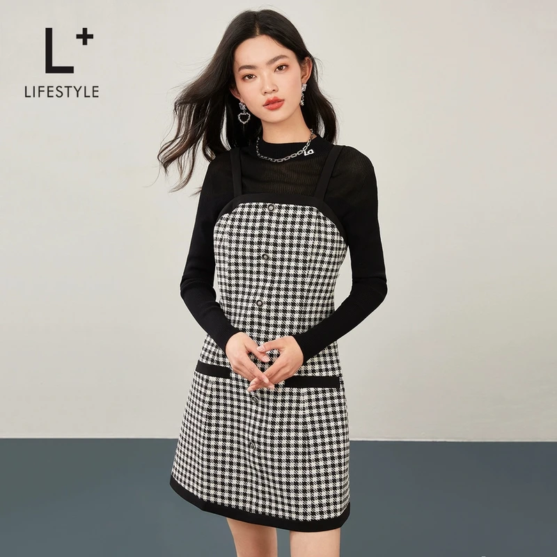 【谷邦L+】lifestyle 小香风千鸟格气质连衣裙 L3143209
