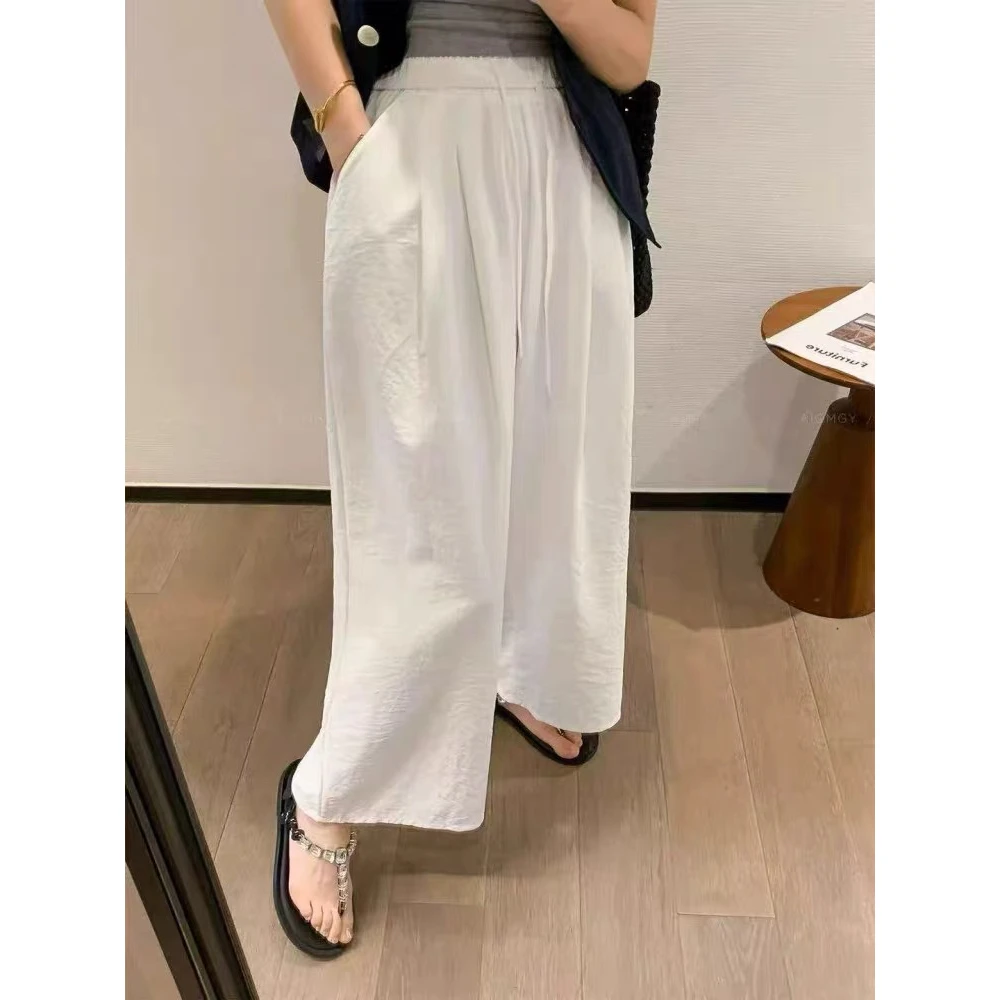 凉凉裤抽绳慵懒风宽松阔腿休闲裤白色阔腿裤夏季薄款长裤