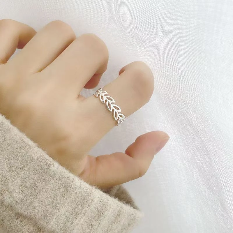 足银戒指 纯银s999轻奢镂空树叶麦穗戒指送闺蜜爱人礼物时尚新款