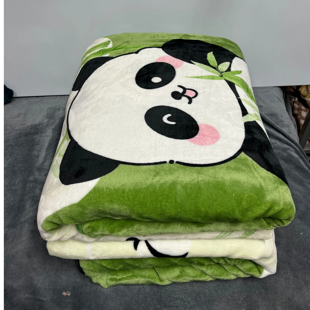 熊猫报竹加厚牛奶绒被套200*230cm冬季保暖绒被罩