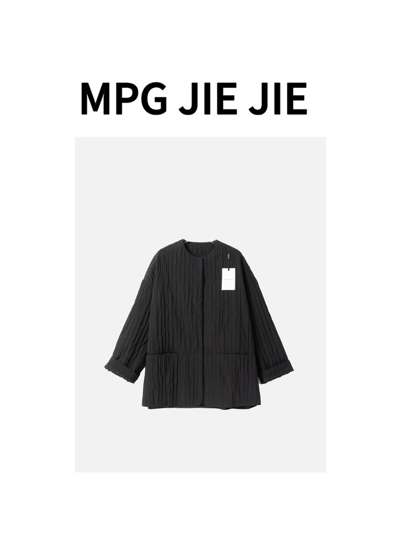 MPG JIEJIE【线条美学】大码春款设计感纹理线条简约圆领棉服外套