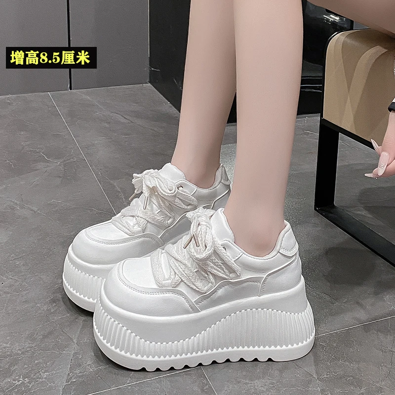 8cm厚底小白鞋女2025春季新款小个子松糕增高单鞋丑萌小众大头鞋