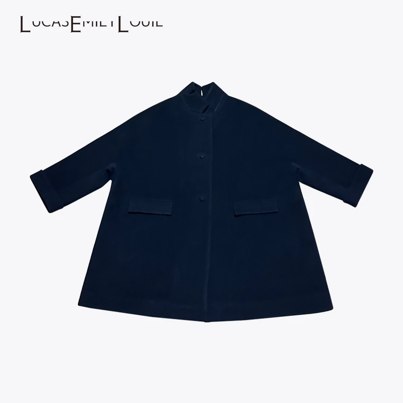 LUCASEMILYLOUIE 2023极简大廓形立领纯色羊毛大衣外套2311218