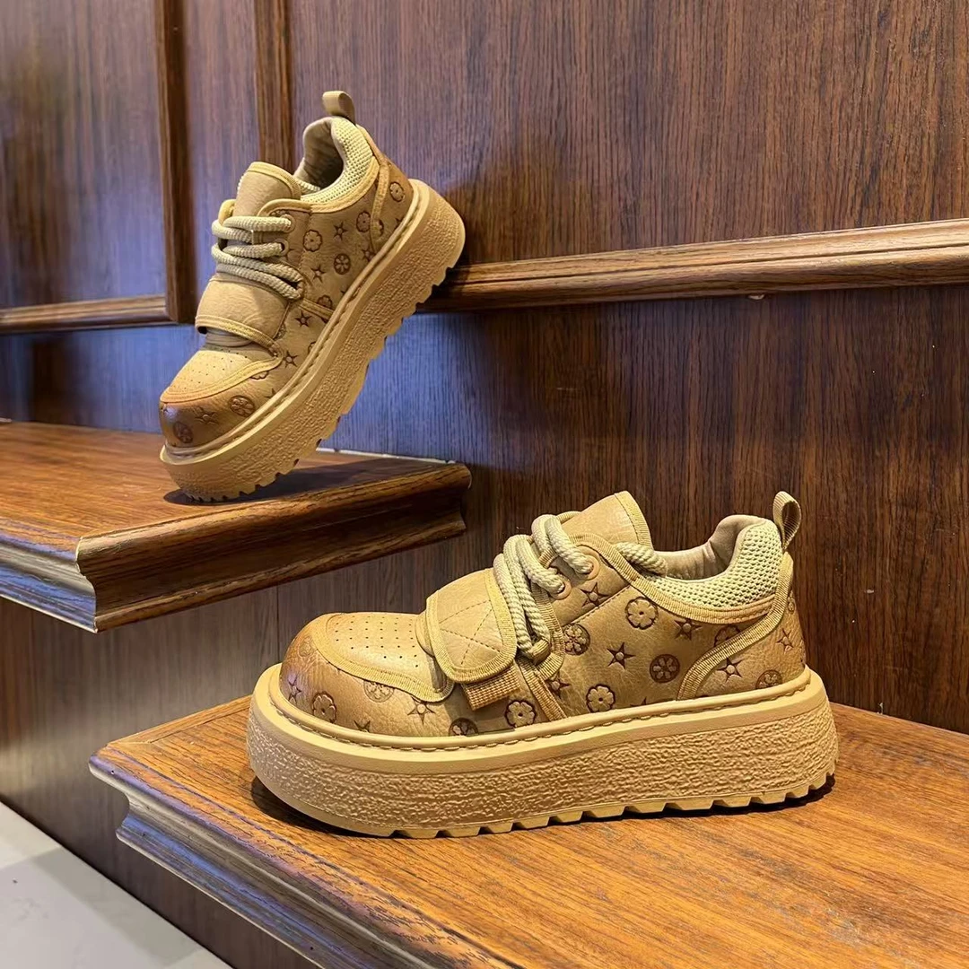 男鞋复古巴恩风时尚厚底魔术贴系带休闲潮鞋低帮百搭增高潮流鞋子