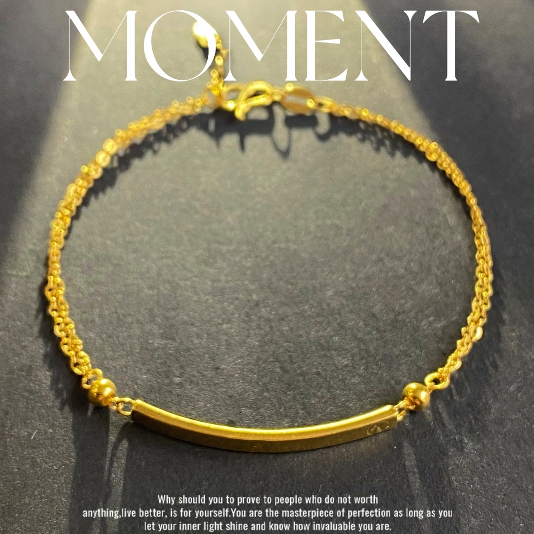 金斗芸足金金运轻环双层手链 简约大气时尚设计款黄金手链999