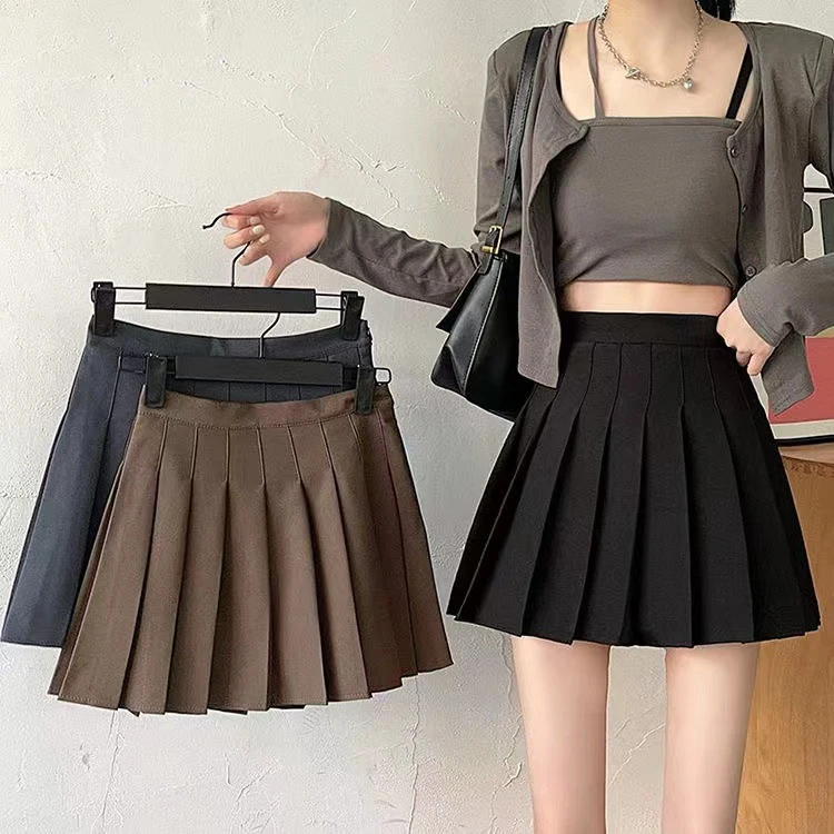 安裤+拉链+纽扣百褶裙JK制服韩版时尚学生裙子百搭半身裙短裙子