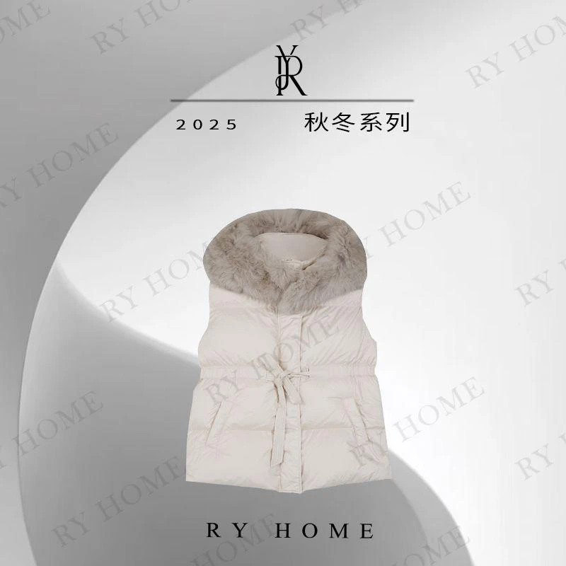 【容雨RYHOME】拼接狐狸毛领可收腰轻薄90白鸭绒羽绒服254YF1443