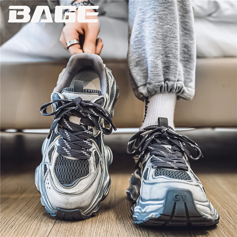 八哥男鞋2025春夏网红爆款休闲运动跑步鞋增高男士潮牌做旧老爹鞋